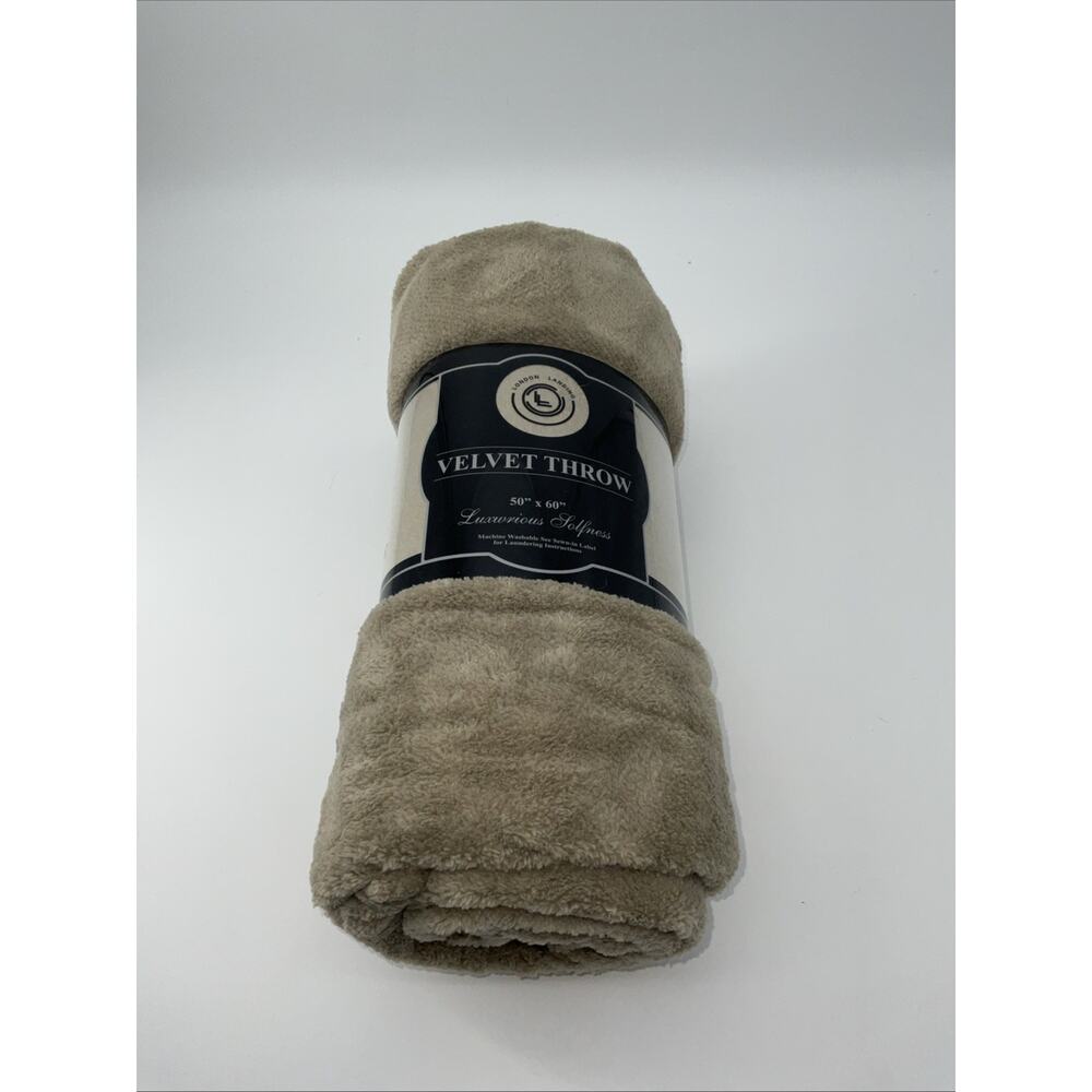 London Landing Velvet Throw Blanket 50" X 60" Tan